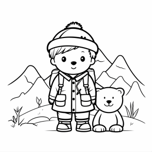 Adventurer - Kids adventure coloring page: explorer and animal lover