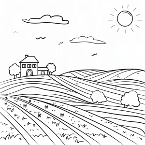 Agricultural landscape - Farm and fields coloring page