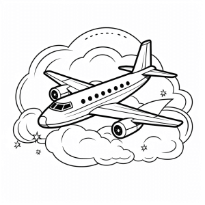 Airplane above the clouds - Airplane-over-clouds coloring picture