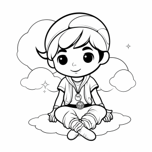 Alladin - Coloring picture fairy tale boy on a cloud