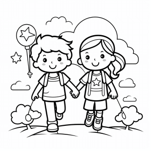 Artists - Kids sunshine walk coloring picture