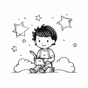 Artists - Coloring picture of the boy artist with stars