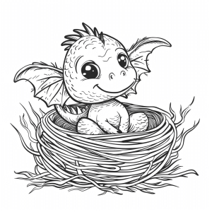 Baby dragon in the nest - Baby dragon in the nest coloring picture