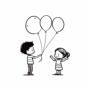 Balloons - Children with balloons coloring picture