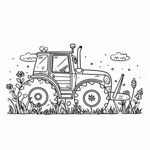 Barn and tractor - Rural idyll with barn and tractor to color in