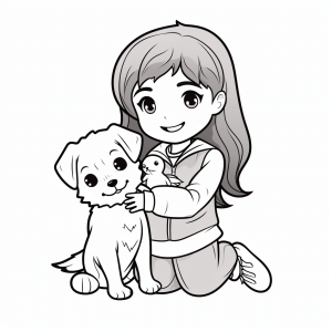 Bartagam - Coloring picture: Happy child with dog and bird