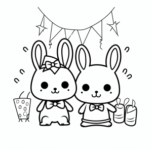 Birthday party - Happy birthday party coloring picture with bunny