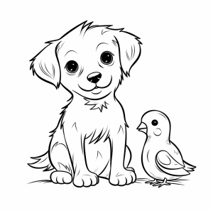 Budgerigar - Budgie and puppy - Friendship picture to color in