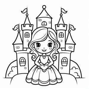 Castle - Fairytale castle and princess coloring page