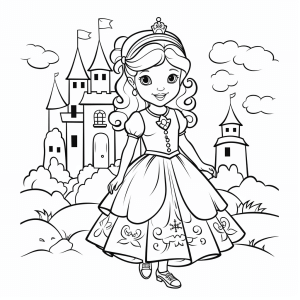 Castle - Enchanting fairytale castle with princess to color in