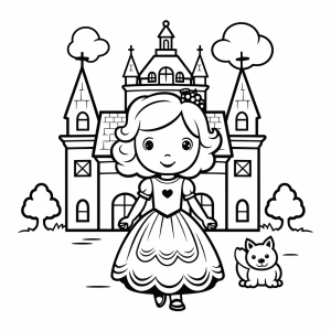 Castle - Fairytale castle with princess to color in