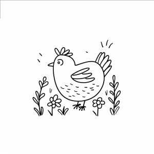 Chickens in the field - Coloring picture of a happy free-range chicken