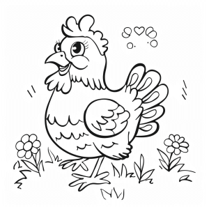 Chickens in the field - Chicken in the field coloring page