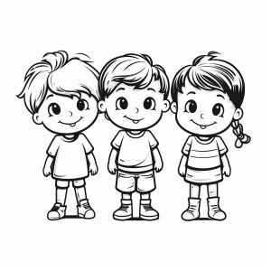 Children - Happy kids friends coloring page