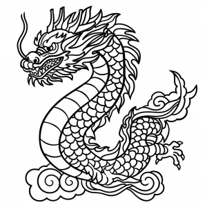 Chinese dragon in the procession - Chinese Dragon Parade Coloring Page