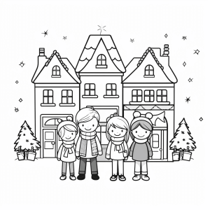 Christmas market - Christmas market coloring page for creative coloring fun