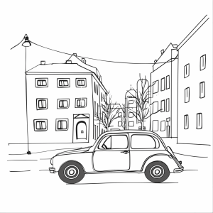 City car in traffic at night - Driving through the city at night coloring picture