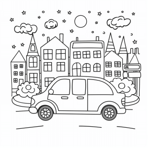 City car in traffic at night - Night city car coloring page