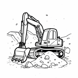 Civil engineering with excavator - Excavator on the construction site coloring picture