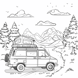 Classic road trip - Road trip adventure coloring page