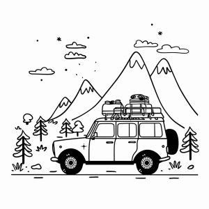 Classic road trip - Road trip adventure coloring page