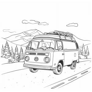 Classic road trip - Road trip adventure coloring picture for kids