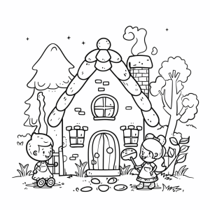 Coloring page and coloring picture of Hansel and Gretel - Hansel and Gretel fairy tale coloring page