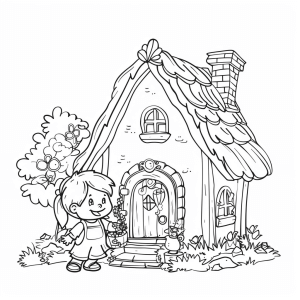 Coloring page and coloring picture of Hansel and Gretel - Hansel and Gretel forest adventures to color in