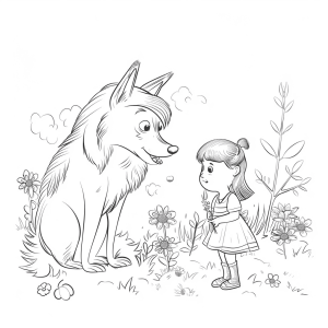 Coloring page from the fairy tale - The wolf and the seven little goats - Fairytale coloring page: The wolf and the seven little goats