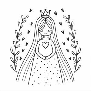 Coloring page Princess Hearts - Creative princess with hearts to color in