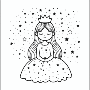 Coloring page - Princess with her star - Princess and stars coloring page