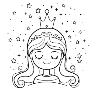 Coloring page - Princess with her star - Princess coloring page - Starry night magic