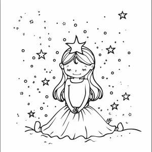 Coloring page - Princess with her star - Princess and stars coloring page