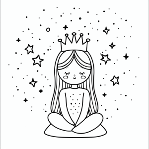 Coloring page - Princess with her star - Princess with starry sky coloring page