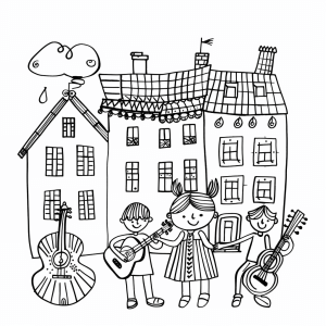 Coloring page - The Bremen Town Musicians as a coloring picture - Bremen Town Musicians coloring page