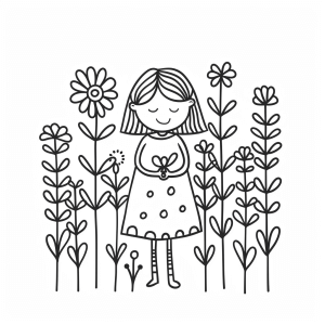 Coloring picture - Mother Hulda - Mother Hulda in the flower garden coloring page