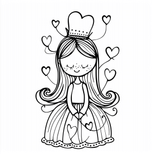 Coloring picture - Princess of Hearts - Lovely princess to color in