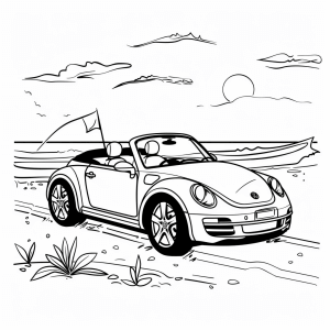 Convertible on the beach - Coloring page: Convertible on the beach