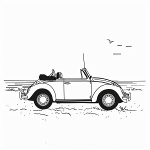 Convertible on the beach - Convertible beach drive coloring page