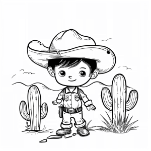 Cowboy and cactus desert - Cowboy and cactus desert coloring page