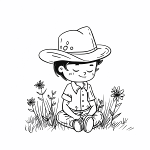 Cowboy and moonlight - Dreamy cowboy coloring page