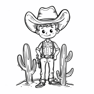 Cowboy and old barn - Cowboy adventure in the desert coloring page