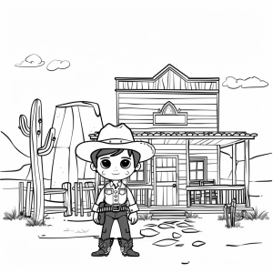 Cowboy and saloon - Cowboy adventure coloring page