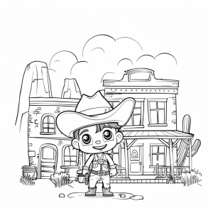 Cowboy and saloon - Cowboy adventure coloring page