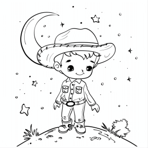 Cowboy and starry sky - Cowboy adventure coloring page