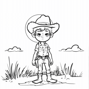 Cowboy at sunset - Cowboy in the sunset coloring picture