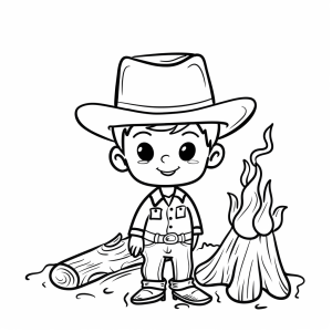 Cowboy fire at the camp - Cowboy at the campfire coloring page