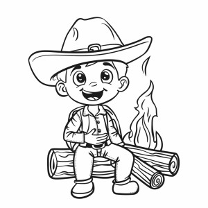 Cowboy fire at the camp - Cowboy campfire adventure coloring picture