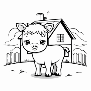 Cows on a farm - Idyllic farm to color in: adorable cow