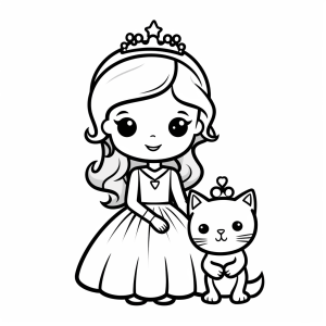 Crown - Coloring page: Princess and cat